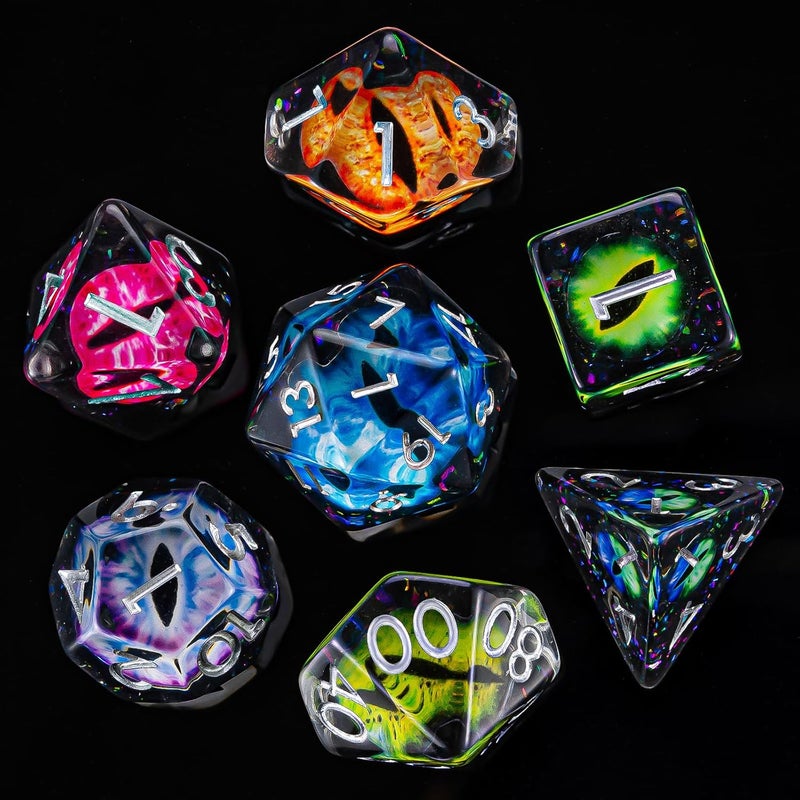 weyano DND Resin Eyes Dice Set, Red D&D Polyhedral Dice for Dungeons and Dragons RPG, MTG Role Playing Games D and D Dice 7pc D20 D12 D10 D8 D6 D4 for Ages 15 and Up - Image 1